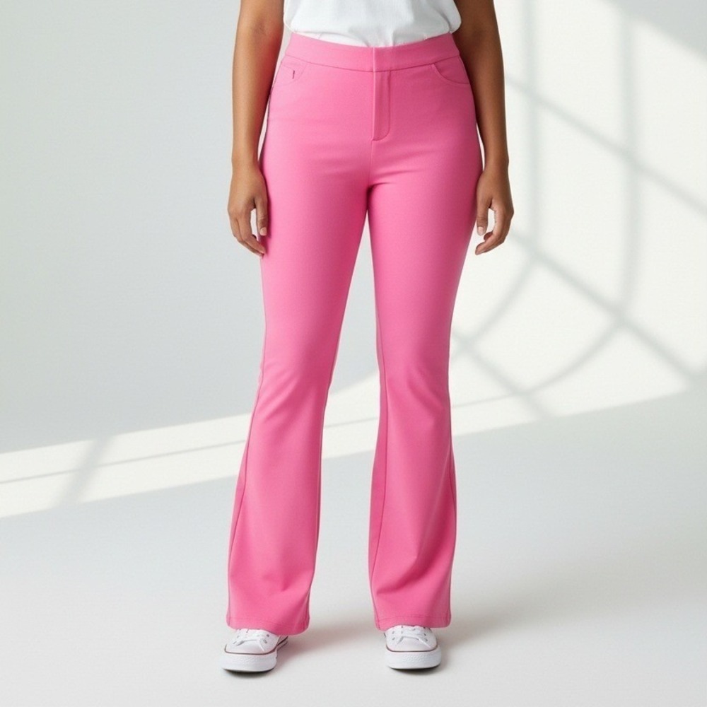 Lindsey Michelle Pink Flare Leg Trousers Y2K Retro Wide Leg Pants Size 14 SX2615